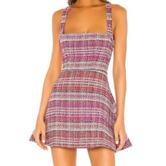 NBD Luce Tweed Pinafore Dress (Magenta + Ivory) - Picture 5 of 5